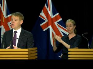 Chris Hipkins and Ashley Bloomfield Beehive Covid media briefing