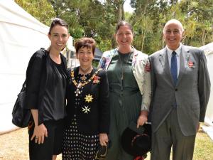 Jacinda Ardern, Patsy Reddy, Willow-Jean Prime and David Gascoigne at Waitangi Powhiri 