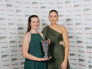 Jilly Williams, pharmacist from Kaikohe with Katherine Douglas of Douglas Pharmaceuticals at the NZPHA