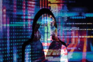 Woman with digital lights