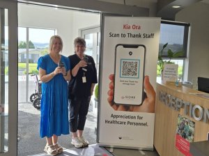 Gore Health business manager Rhonda Reid and practice manager Christine Miller enjoying a coffee gifted to them through the ShareGratitude app
