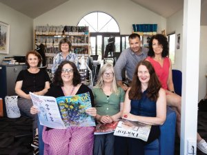 Members of the New Zealand Doctor editorial team on hand for a photo on our final deadline for the year: Ruth Brown, Jacki Hobson, Keira Stephenson, Megan Colquhoun, Simon Maude, Barbara Fountain, Gayle Robins