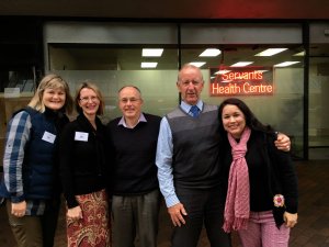 Clinical nurse leader Sue Whittaker, clinic leader Beth Stitely, doctors Phil White and Sandy Ross and administrative leader Katherine Halkett