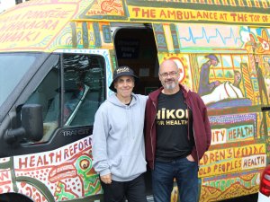 Specialist GP Glenn Colquhoun and general hospital physician Art Nahill at the Hīkoi for Health at Auckland Domain