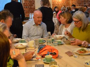 Talking and eating at Little Bird Cafe