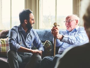 Patient consult, doctor, elderly man