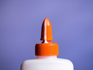Spilled glue on bottle