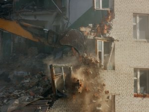 Demolition, destruction, building destroyed
