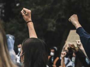 Protest, crowd, fist