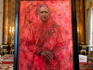 King Charles Red Portrait May 2024 on display at unveiling