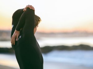 Stretch, exercise, beach