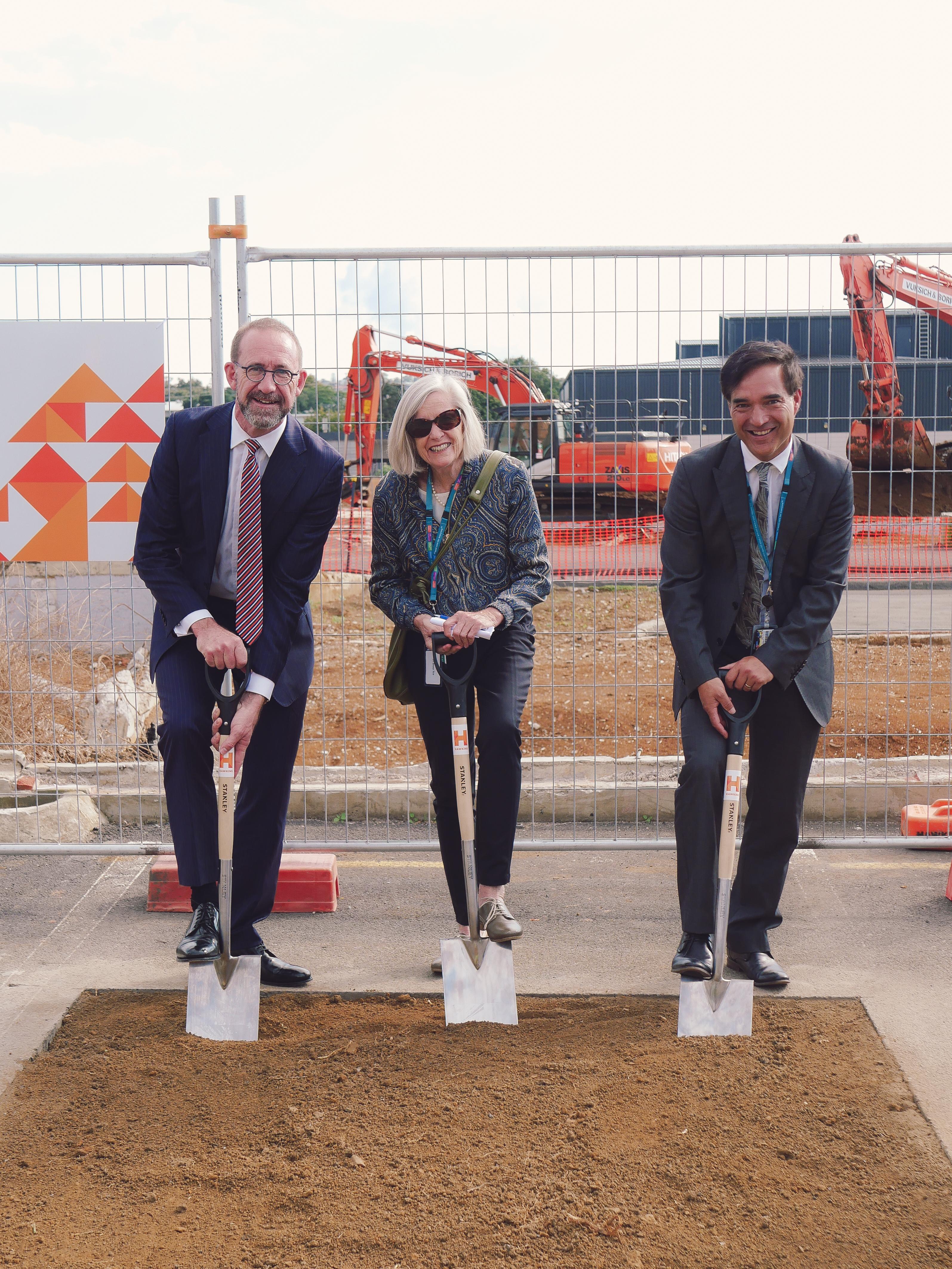 Andrew Little, Judy McGregor and Dale Bramley - turning the sod for new hospital