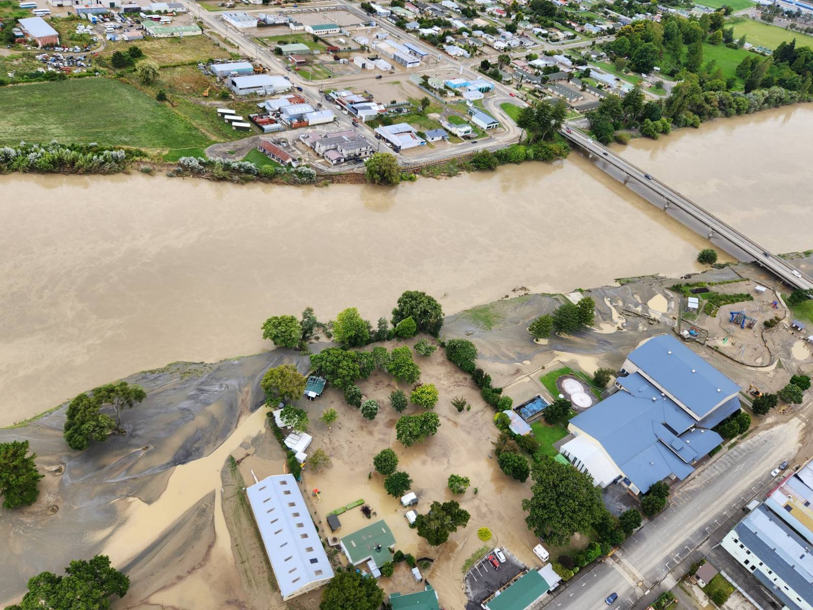 Aerial view of flooding in Wairoa caused by Cyclone Gabrielle