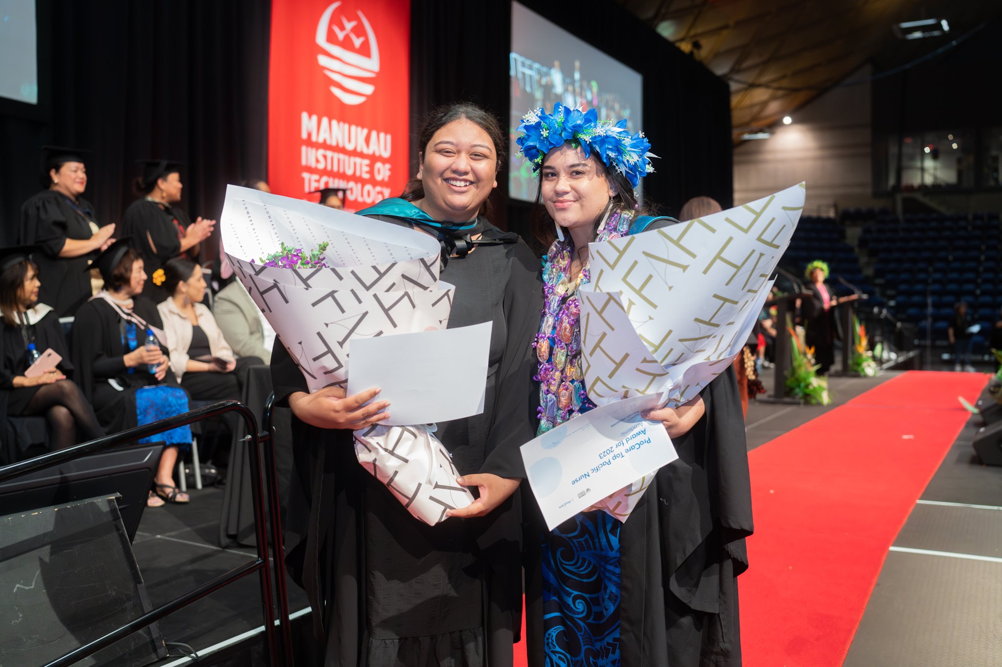 Karishma Lal and Tamsin Heremaia who won the top academic awards as part of the 2023 ProCare Top Pacific Nurse Awards