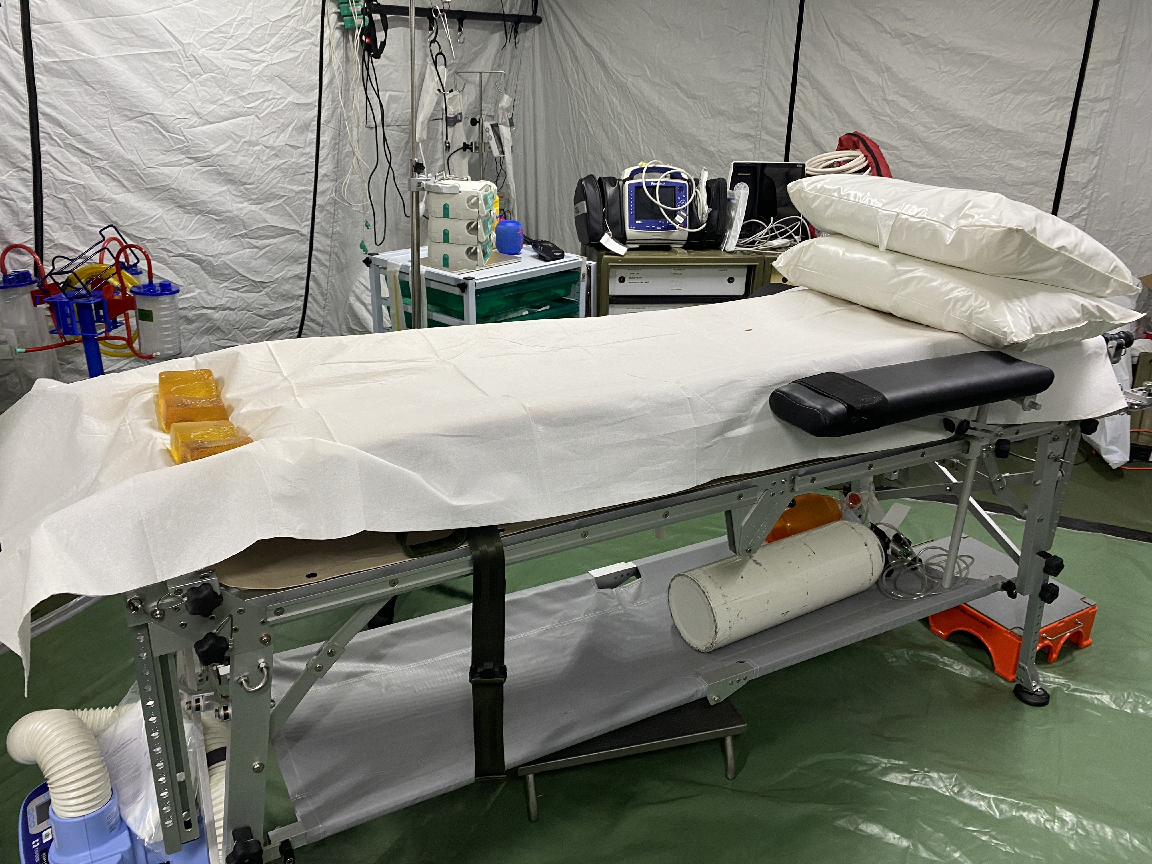 A surgical bed during 2024 joint surgical field exercise between the Defence Force and Te Whatu Ora