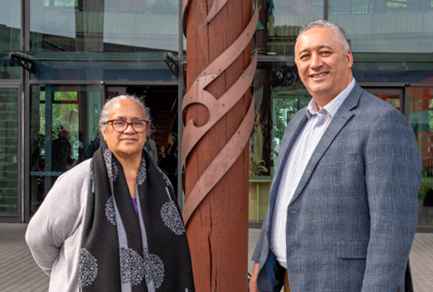 Te Tiratū Iwi Māori Partnership Board co-Chairs Kataraina Hodge and Hagen Tautari [Supplied]
