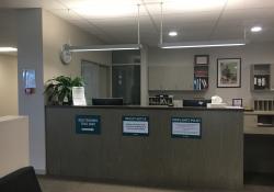 One side of the reception which faces out to a large waiting room