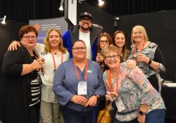 Māori TV's Luke Bird with members of the PMAANZ executive Wendy Slight, Michelle Te Kira, Sue Taaffe, Lana McNicholas, Judy Gilmour and (front)Henrietta Taia and Sue Fox