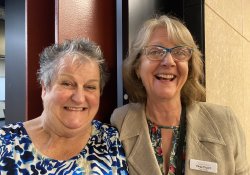 Receptionist Robin O’Brien and board member Margy Bryant