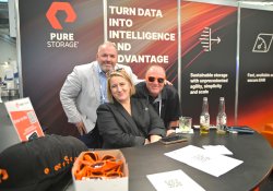 Pure Storage account executive Hank Menefee, marketing director Kellie Wheeler and systems engineer Grant Kavanagh