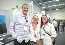 REM Systems commercial lead Simon Harley and product specialist Jasmin Murphy with Accenture Aotearoa client lead Karla Jacob
